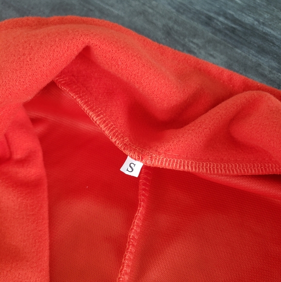 Fire Orange Pocket Detailed Long Fleece Trench - Picture 3 of 3